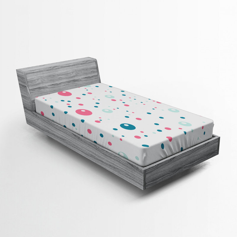Microfiber Fitted Sheet, Twin XL Fitted Sheet, Blue/Pink Polka Dots