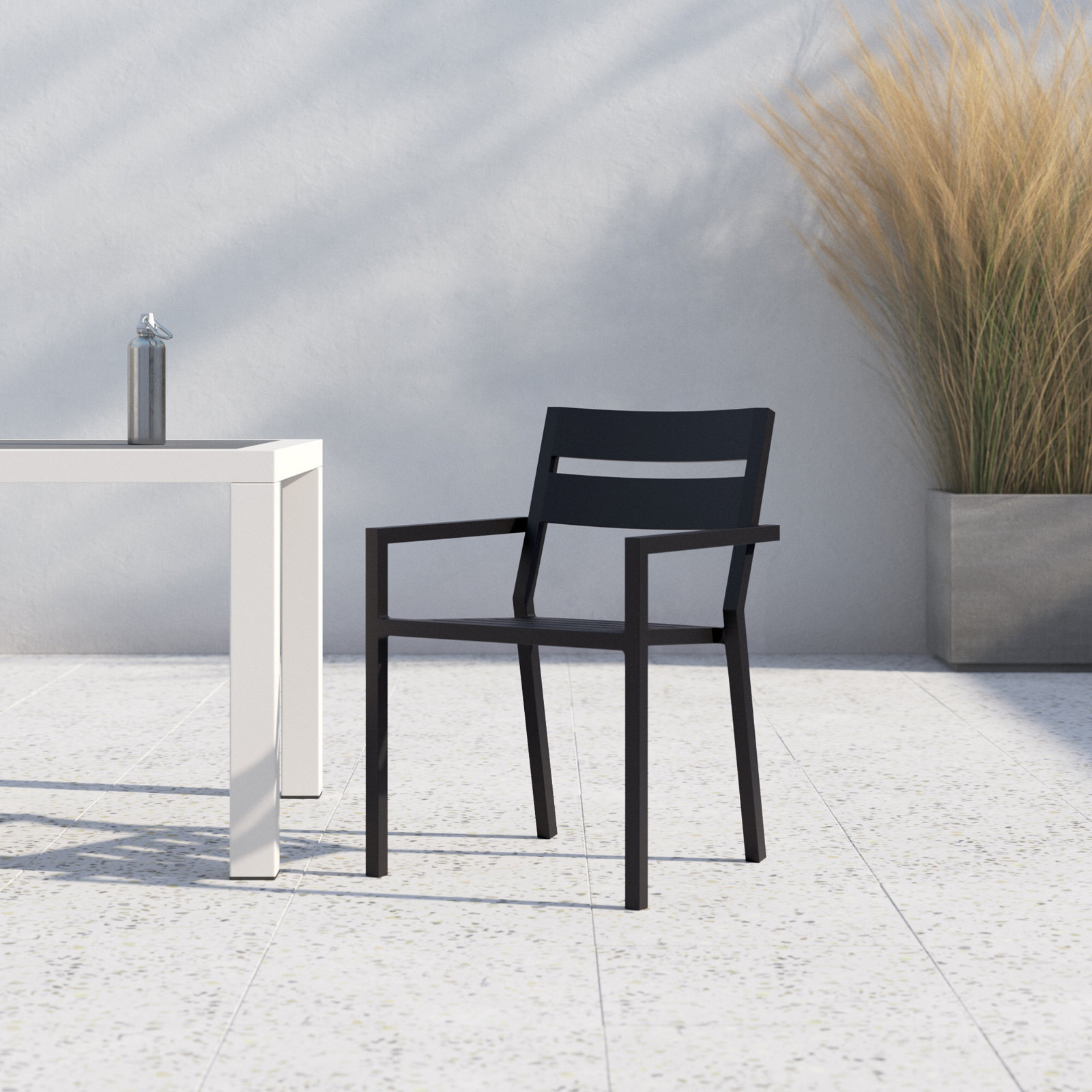 Gold Premium All-Weather Wicker Outdoor Stacking Dining Armchair, Black