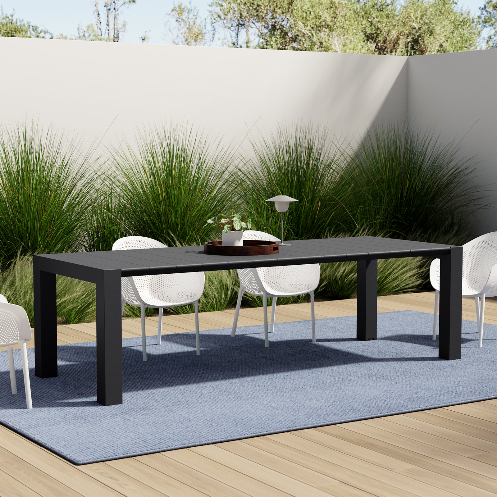 Spector 102" Extendable Patio Dining Table, Black, 39" W x 102" L x 29.5" H