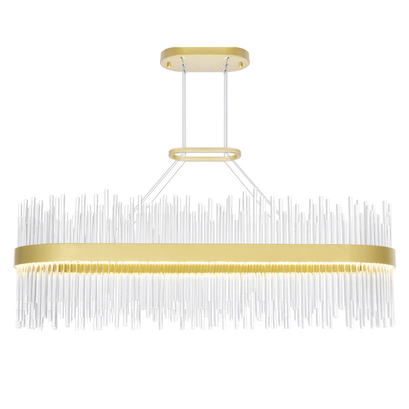 39''x14'' Rectangular LED Chandelier with Medallion Gold Finish – Integrated LED – Transitional Crystal Pendant – Ideal for Dining Room, Kitchen Island, Pool Table