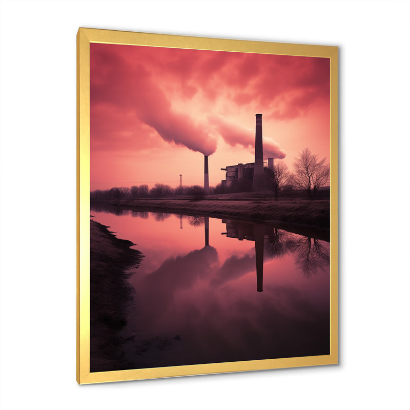 Minimal Polution, paysage industriel sur toile, Cadre doré simple, H 44 po x l 34 po x P 1,5 po