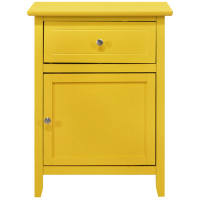 Table de chevet de base jaune vif avec tablette et rangement - H 25 po x l 19 po x P 15 po, tiroir, entièrement assemblé, pour les petits espaces Tiroir de 25 po x l 19 po x P 15 po