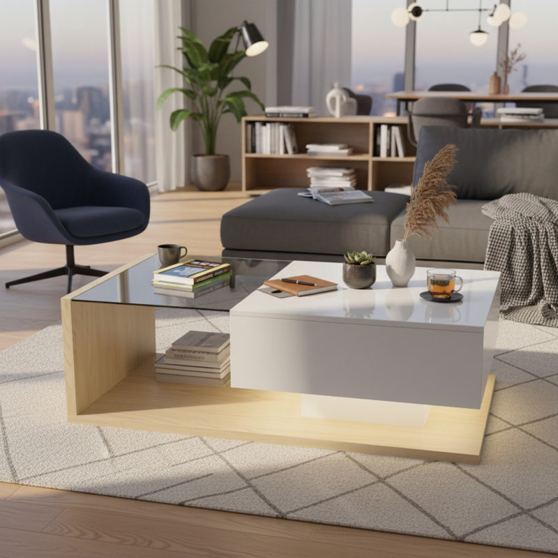 Coffee Table with Storage, Natural, 32.5cm H x 105cm W x 55cm D