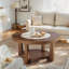 Table basse ronde, table d'appoint en bois à 2 niveaux avec rangement