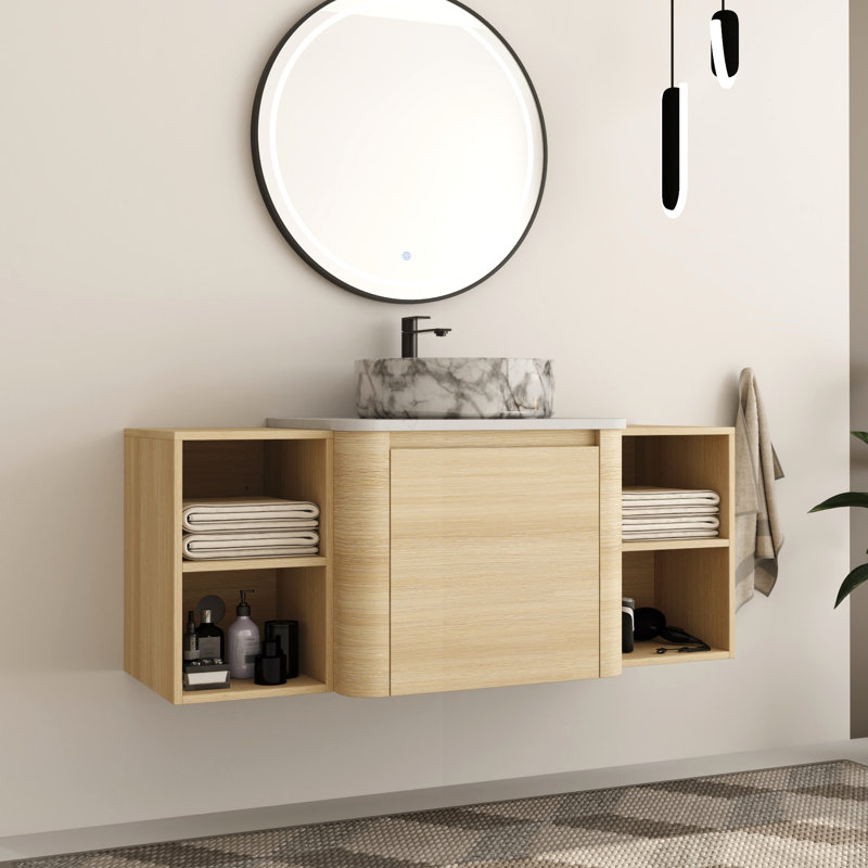 Ensemble de meuble-lavabo simple 48 po avec plateau en pierre reconstituée Eaton, 48", Gris