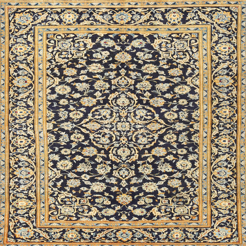 Tapis traditionnel noir / beige Deontae, Rond 6 pi