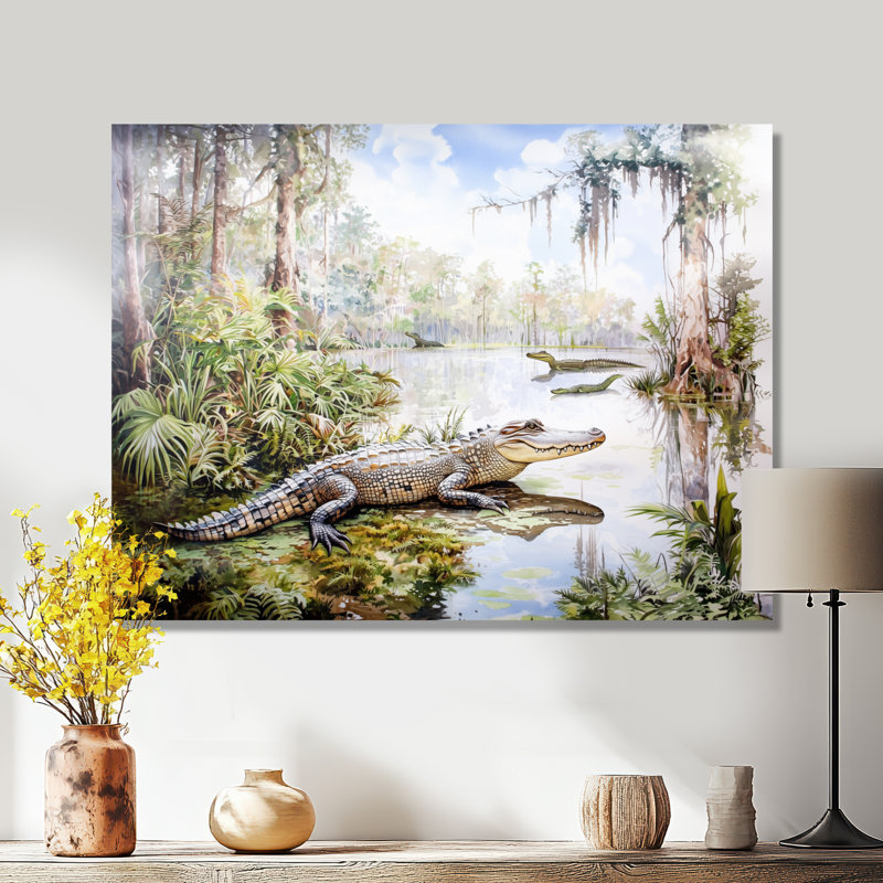 Crocodile antique II - impression murale de crocodile, H 16 po x l 32 po, Toile tendue, Ne s’applique pas