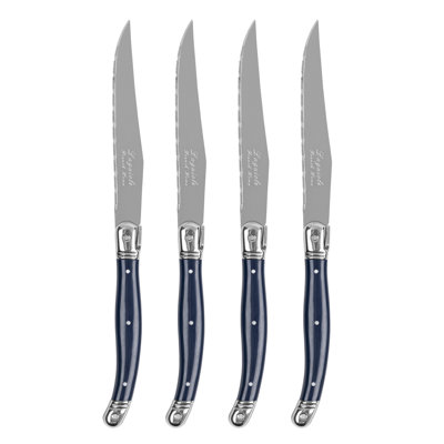 French Home Laguiole Connoisseur 4-Piece Steak Knife Set With Navy Handles