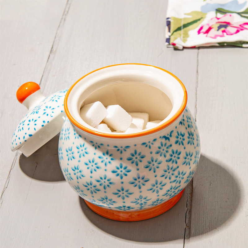Nicola Spring - Hand-Printed Sugar Bowl - 10cm - Blue