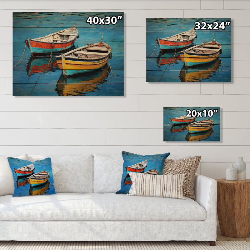 Bateau de pêche, mélodie III sur bois, H 24 po x l 32 po x P 0,78 po