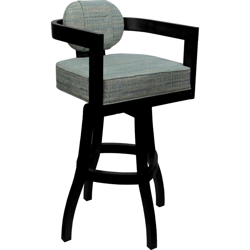 Tabouret de bar pivotant en bois Camili sur base en S, Siège en mélange de polyester bleu sarcelle / st, Black