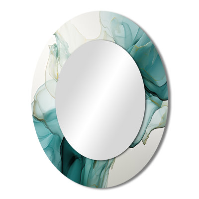 Green And Grey Liquid Ink Mirage II - Modern Oval Wall Mirror