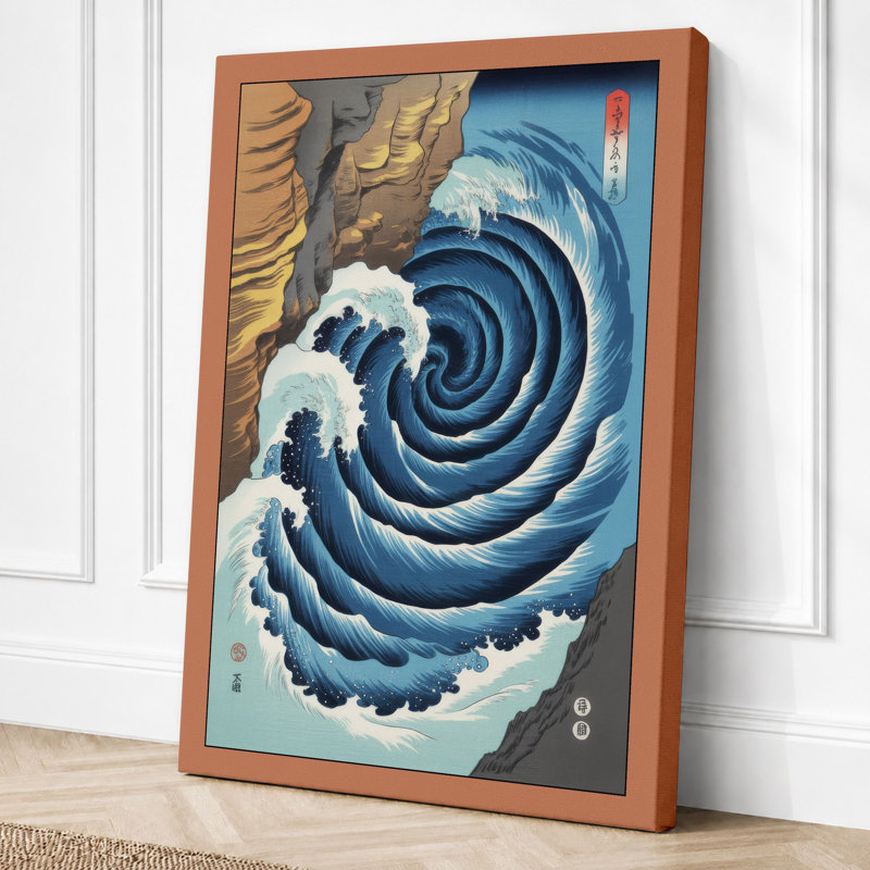 Great Wave at Twilight Japandi - Wrapped Canvas, 30x20 - 76.2 x 50.8 cm, Terracotta Border