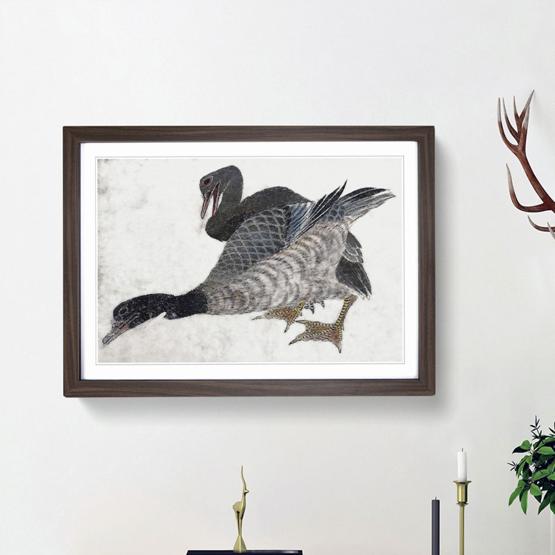 Two Ducks by Katsushika Hokusai - Picture Frame Painting Print, Walnut Framed, 36cm H x 48cm W x 2cm D