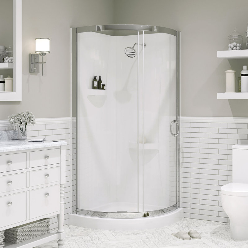 OVE Decors Breeze Premium 35 in. Round Shower Kit w/ Clear, Base, Wall in Chrome Finish