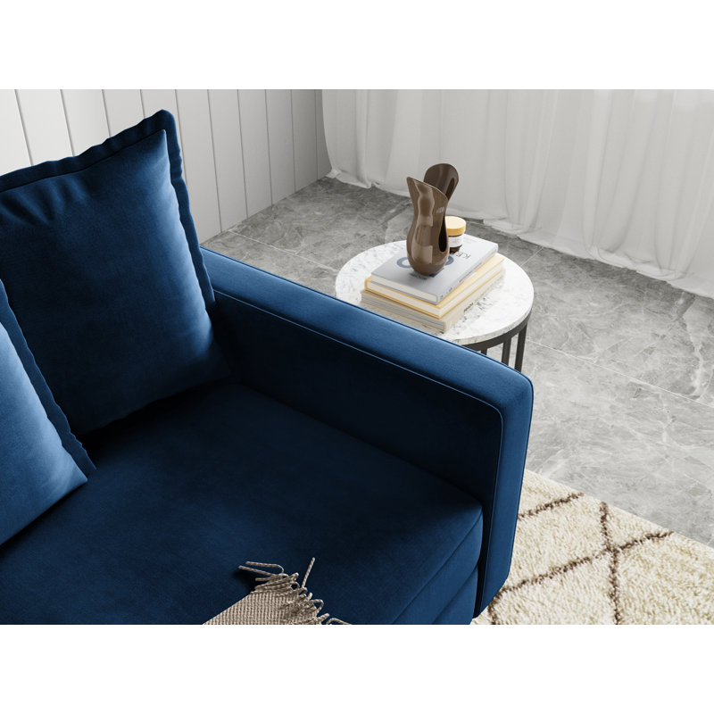Stelly 70'' Velevt Square Arm Sofa, Space Blue 100% Polyester