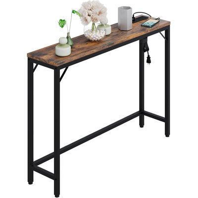 Slim Console Table with Power Outlets, USB, Faux Marble Top, Gold Frame & Adjustable Feet