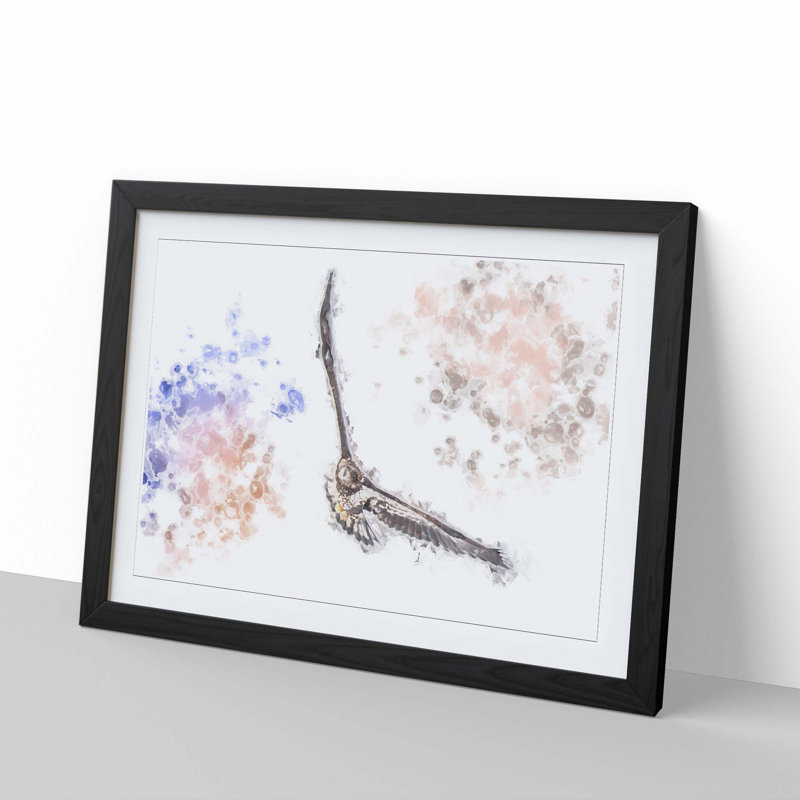 Flying Golden Eagle in Abstract - Framed Print, 40cm H x 60cm W x 2cm D, Black