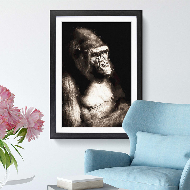 Mighty Silverback Gorilla in Abstract - Picture Frame Graphic Art Print, 48cm H x 36cm W x 2cm D, Black Framed