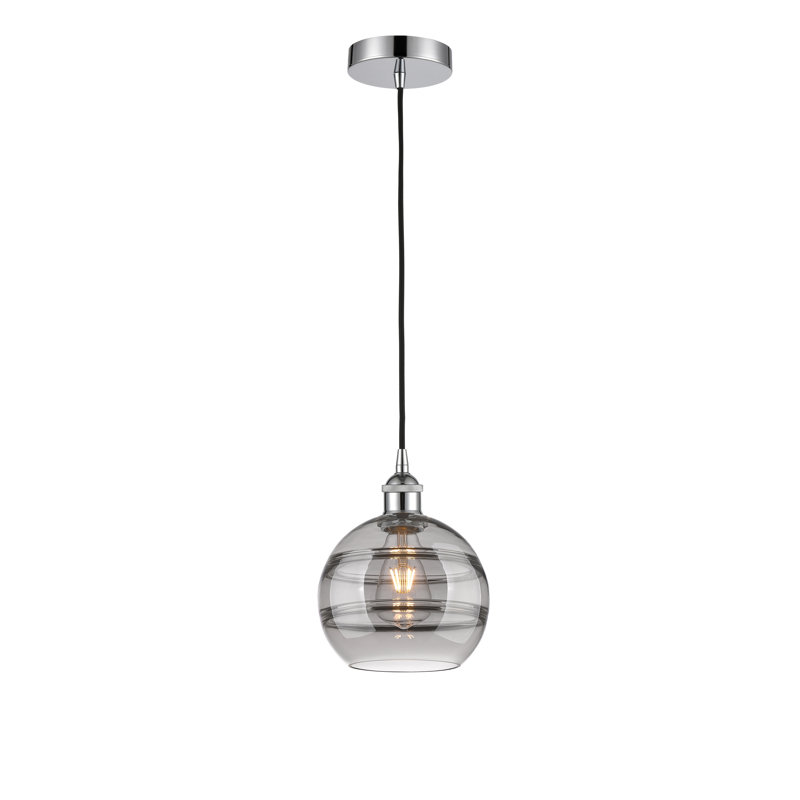 Luminaire suspendu 1 lumière Edison Bienes-616-G556, H 9,88 po x l 8 po x P 8 po, Gris fumée clair, Nickel poli
