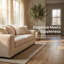 Canapé 3 places en velours côtelé crème - Siège profond, accoudoirs et coussins moelleux, meubles de salon confortables pour appartements-129023730