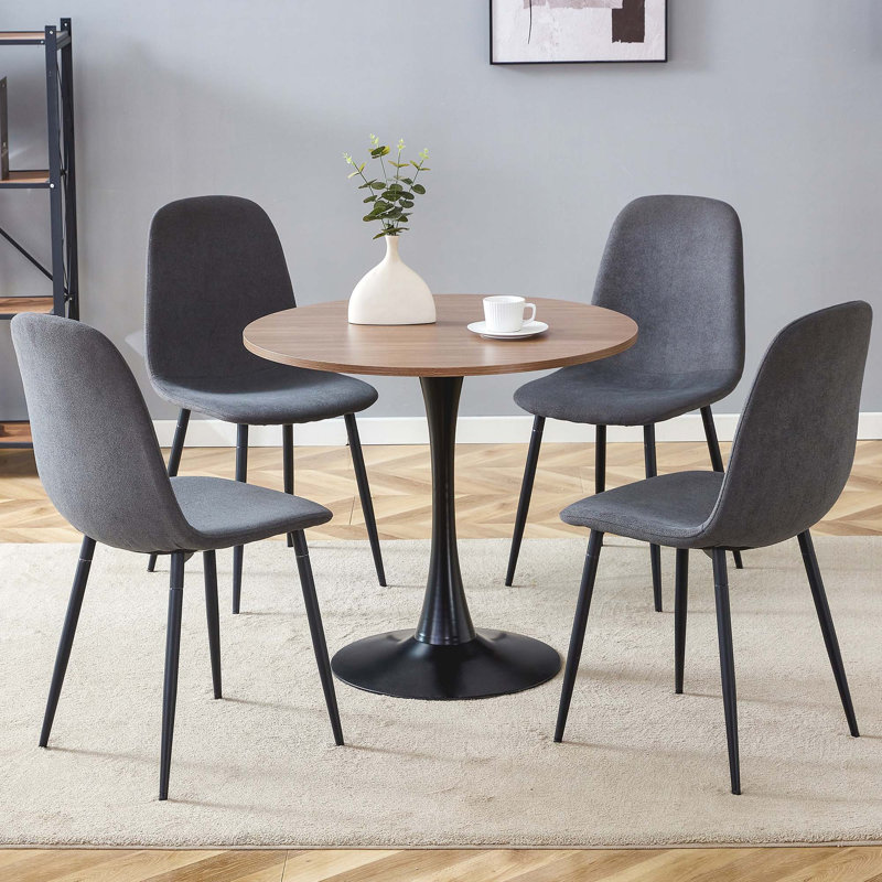 Petite table ronde de 31,9 pouces en forme de sablier, jumelée à 4 chaises, Gris foncé