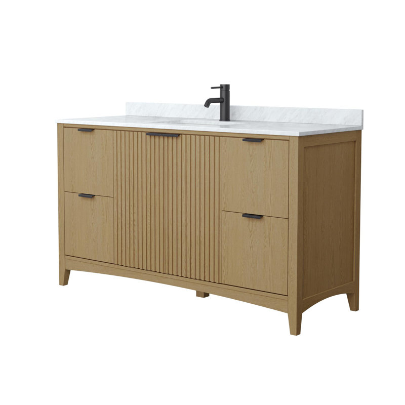 Palmilla 42" Freestanding Single Bathroom Vanity with Marble Top, Brown, Matte Black, 60"