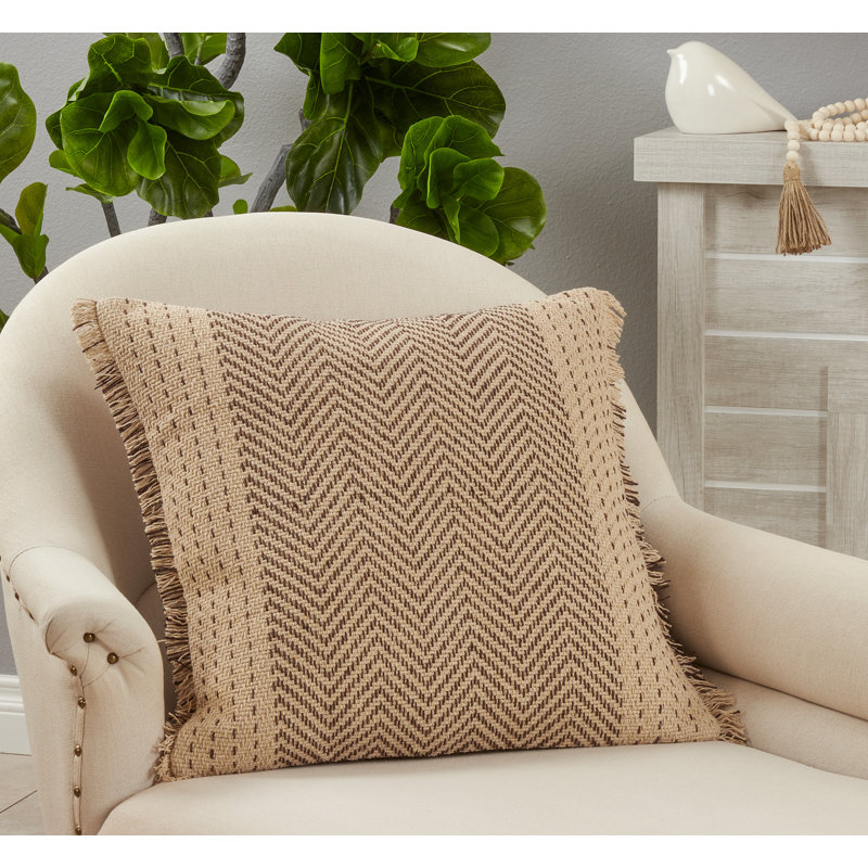 Carey Fringed Cotton Pillow Cover, Natural