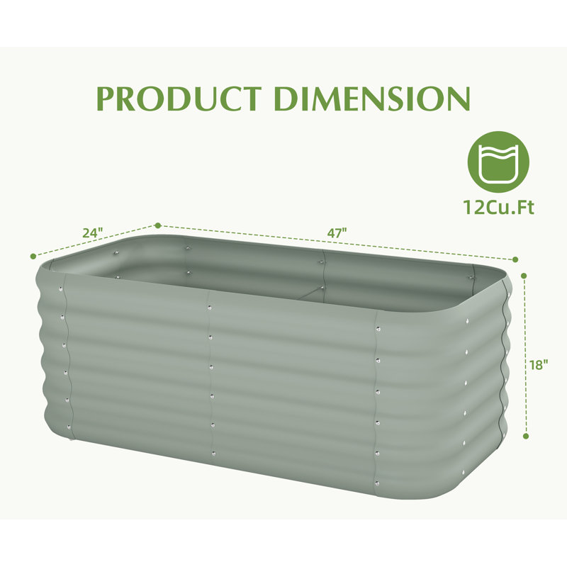 Galvanized Raised Garden Bed, Outdoor Planter Box for Vegetables, Flowers, Herbs, 18" H x 47" W x 24" D, Green