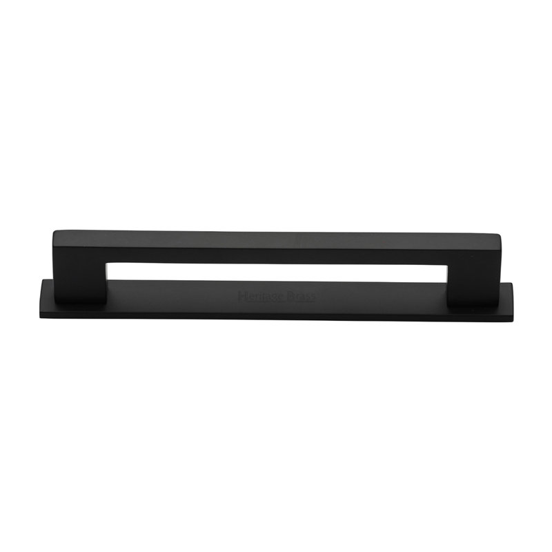 Heritage Brass Heritage Cabinet Pull Metro Design with Plate, Black Matt, 16cm