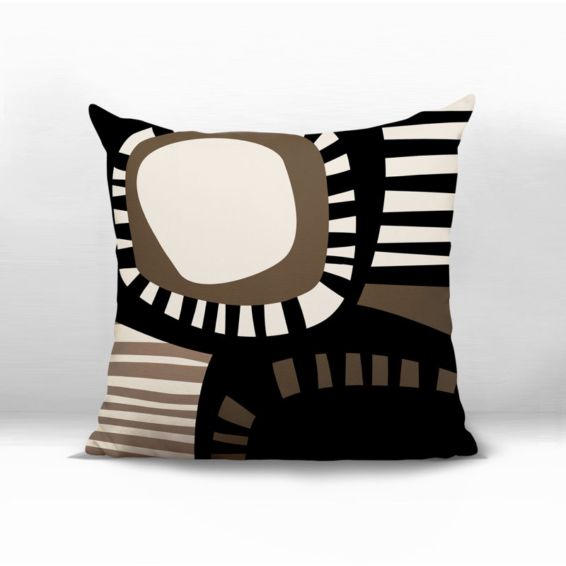 Oreiller carré réversible intérieur / extérieur Alika, H 19 po x l 19 po, Beige / noir / blanc cassé abstrait