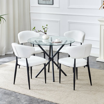 4 - Person Dining Table Sets With 36.6'' Round Table & 4 Upholstered Chairs