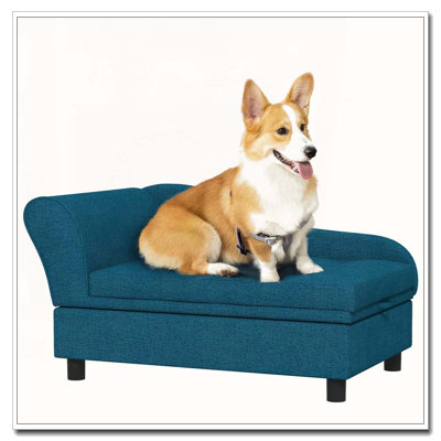 Canapé pour animaux de compagnie, canapé pour chien, lit surélevé pour petits et moyens chiens, avec rangement caché, coussin doux capitonné