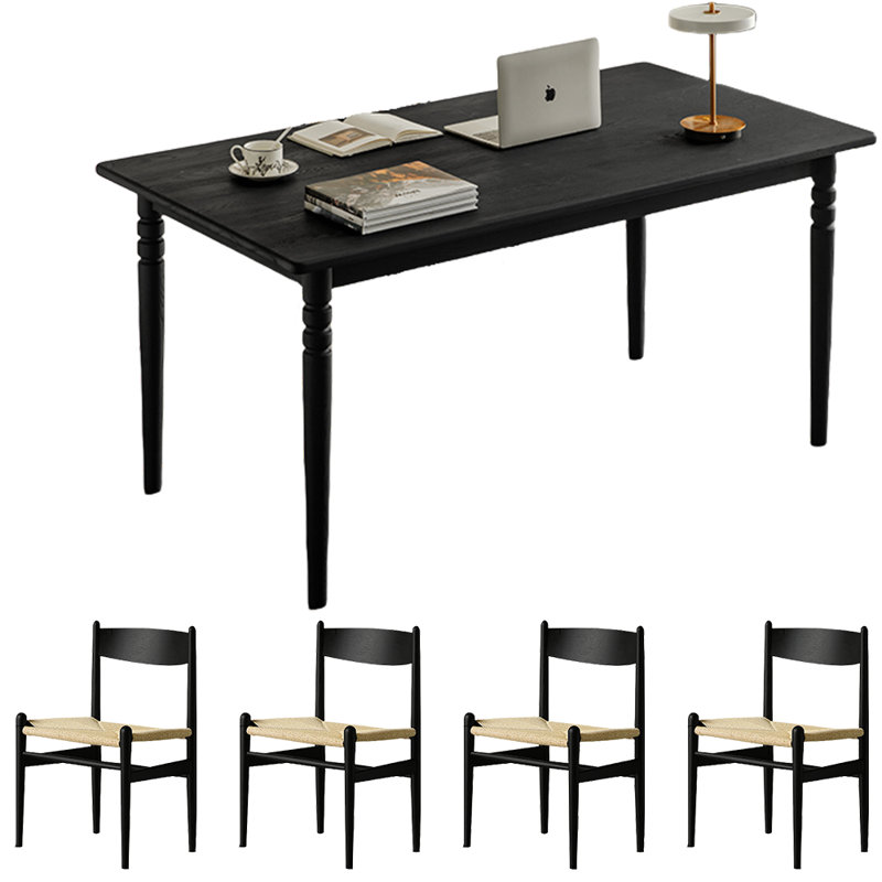 Retro Minimalist    Solid    Wood    Dining Set, 29.5"H x 70.9"L x 35.4"W