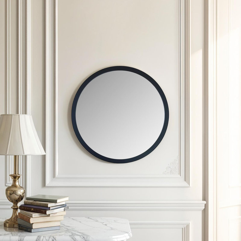 Tabatha Wood Round Mirror, 40cm H x 40cm W, Black