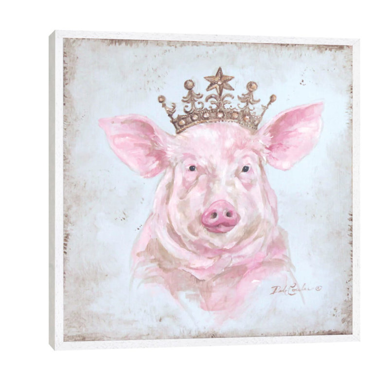 Crowned Pig 1 Piece Painting on Canvas, 66.04 cm H x 66.04 cm W, White Framed