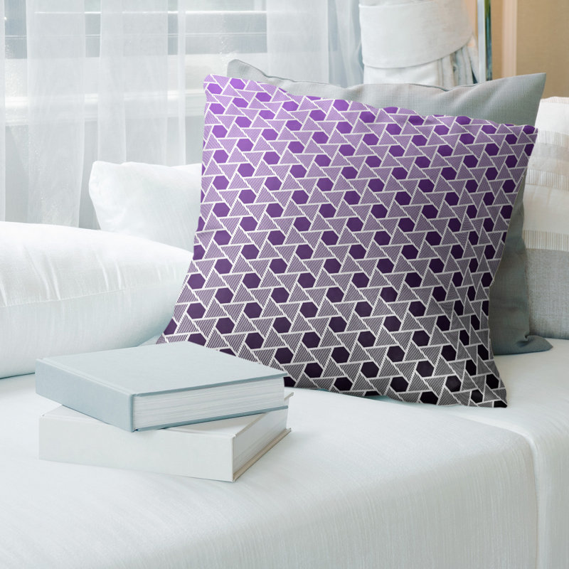 Housse de coussin Rainbow Hexagons and Triangles, 18 po x 18 po, Pas de bourre, Noir / mauve