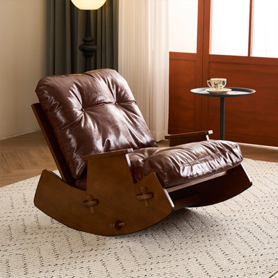 Oil wax leather solid wood rocking chair