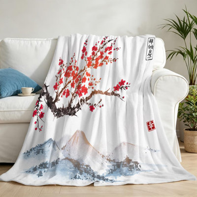 Jeté en flanelle transparente très douce, Sakura, imprimé à une face