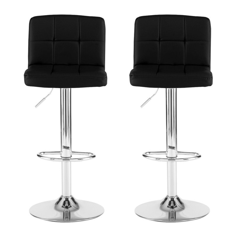 Shayna Swivel Upholstered Adjustable Height Counter Stool with Metal Frame, Silver, Black/Leather