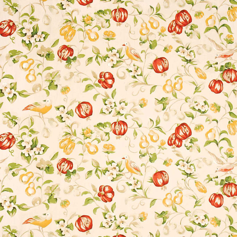 Pear & Pomegranate Fabric, Lemon/Vermillion