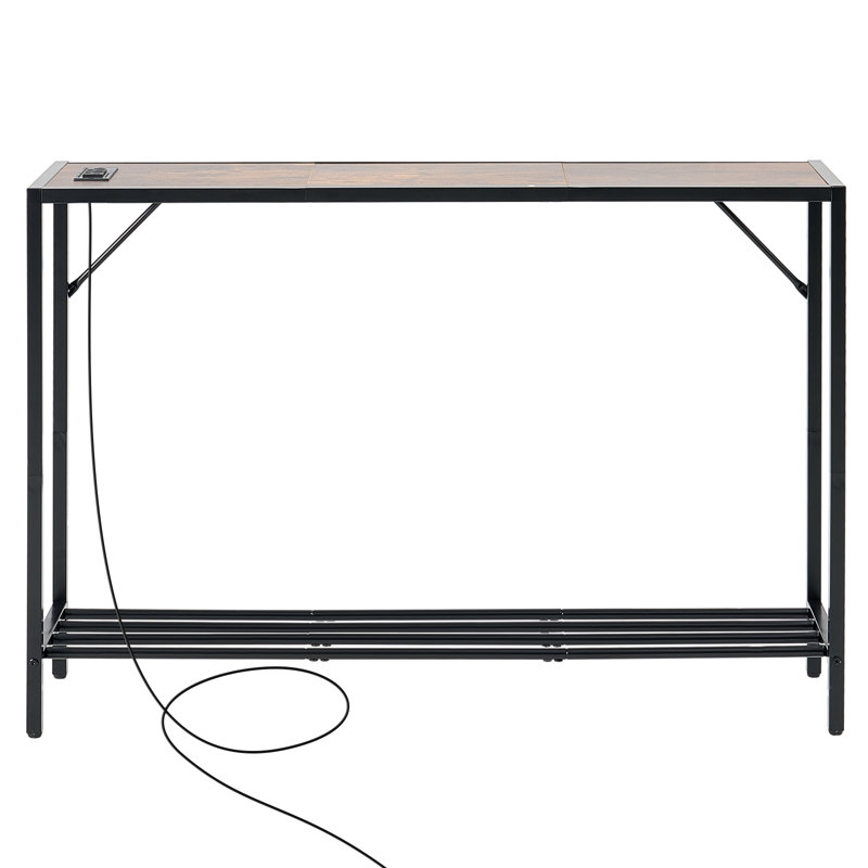 Console étroite de 106 cm (41,7 po) avec prises électriques, table d'entrée longue à 2 niveaux, table de canapé avec structure en métal et station de charge, idéale pour le corridor ou le salon.