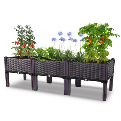 Rattan-style Plastic Outdoor Raised Garden Bed With Legs
