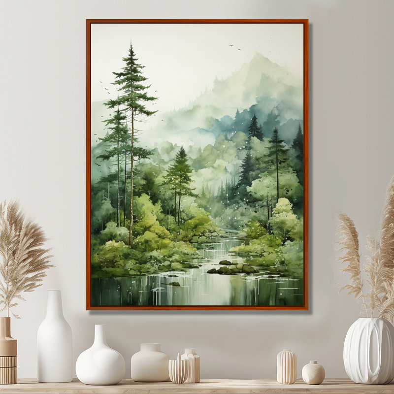 Forêt, énigmatique, forêt, art mural, H 40 po x l 30 po x P 1,5 po, Cadre flottant brun