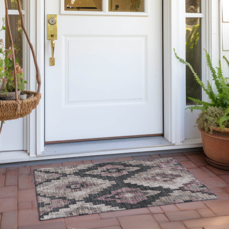 Machine Washable Indoor/Outdoor Xhevrie Taupe Rug, Rectangle 1'8" x 2'6"