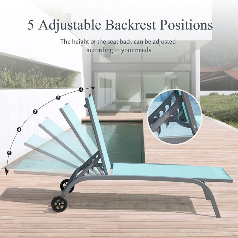 Ensemble de 3 chaises longues d'extérieur, Bleu lac