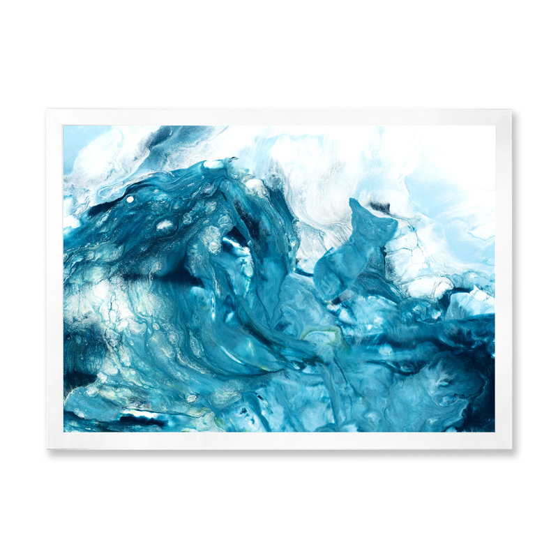 Art turquoise liquide - peinture sur toile, H 24 po x l 32 po, Toile blanche avec cadre d'angle fermé