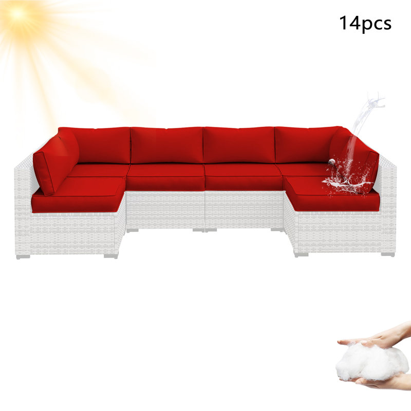 14-Piece Outdoor Sectional Cushions, Waterproof Seat/Back Cushion For Patio Furniture, 4" Thick Replacement Set, Red