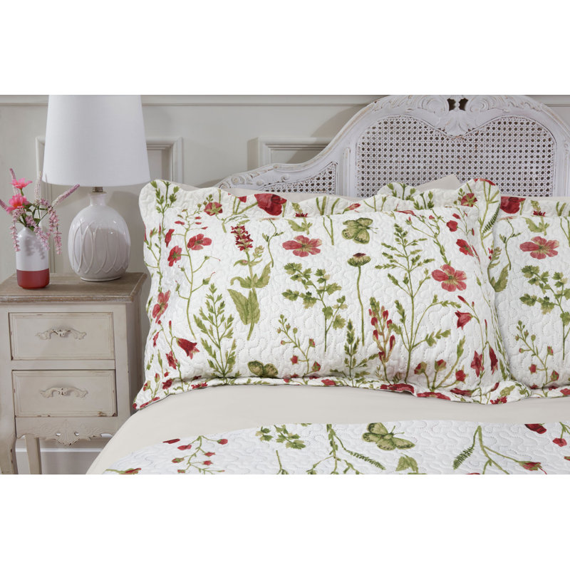 Saunderson Polyester Floral Bedspread with Pillow Shams Included, W230 x L250cm