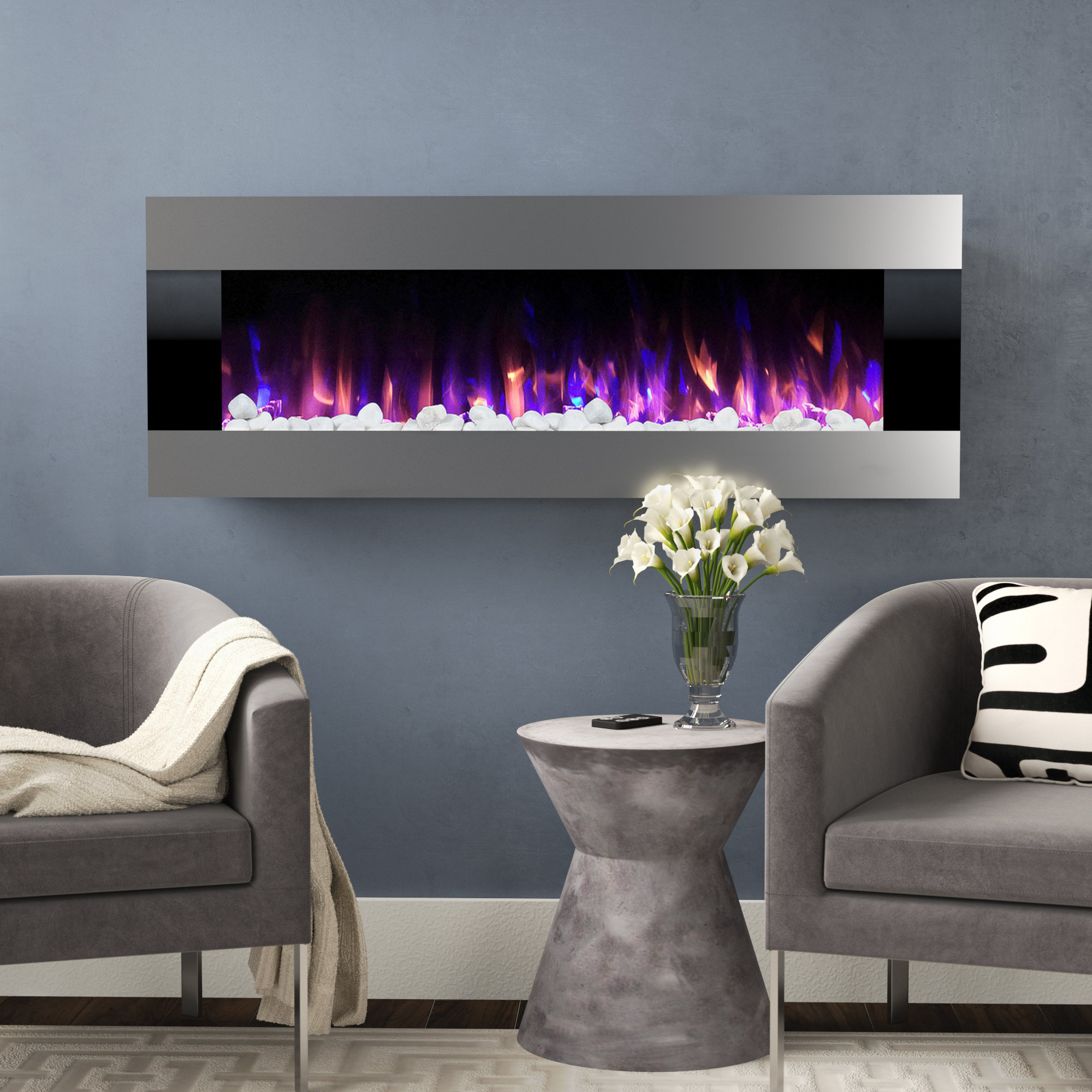 Steelside™ Kody 54-inch Wall Mounted Electric Fireplace with - Main Image